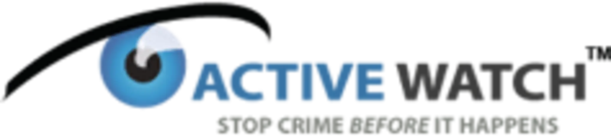 A modern graphic logo featuring the words 'Active Watch' alongside a stylized eye design symbolizing observation or vigilance, with a color scheme of blue, black, and a hint of red.