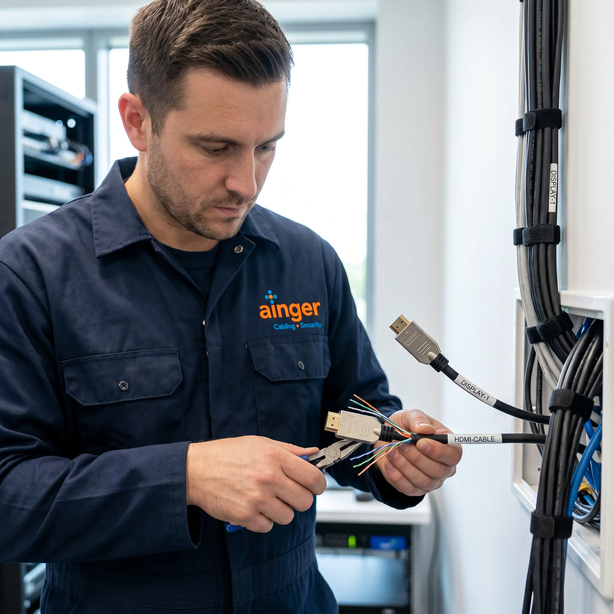 audio visual wiring technician terminating commercial grade hdmi