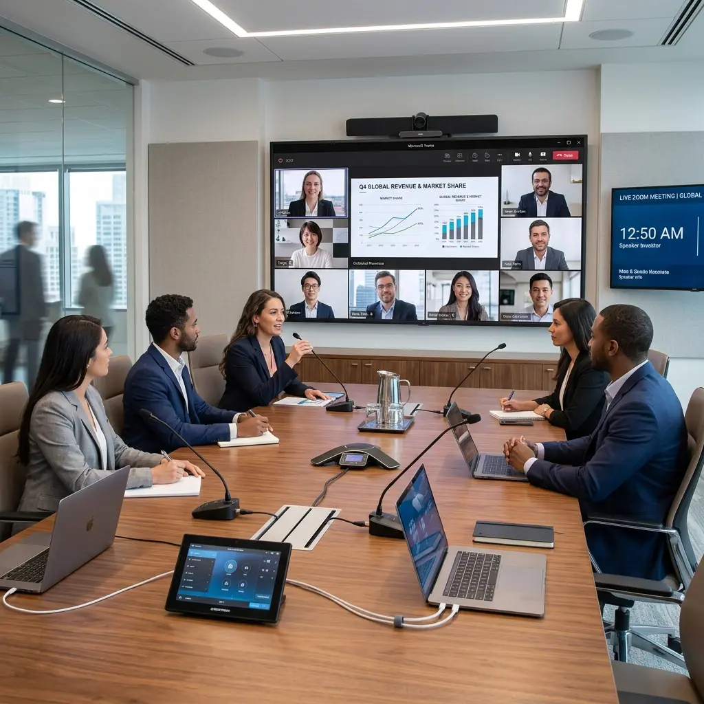 commercial boardroom video conferencing display