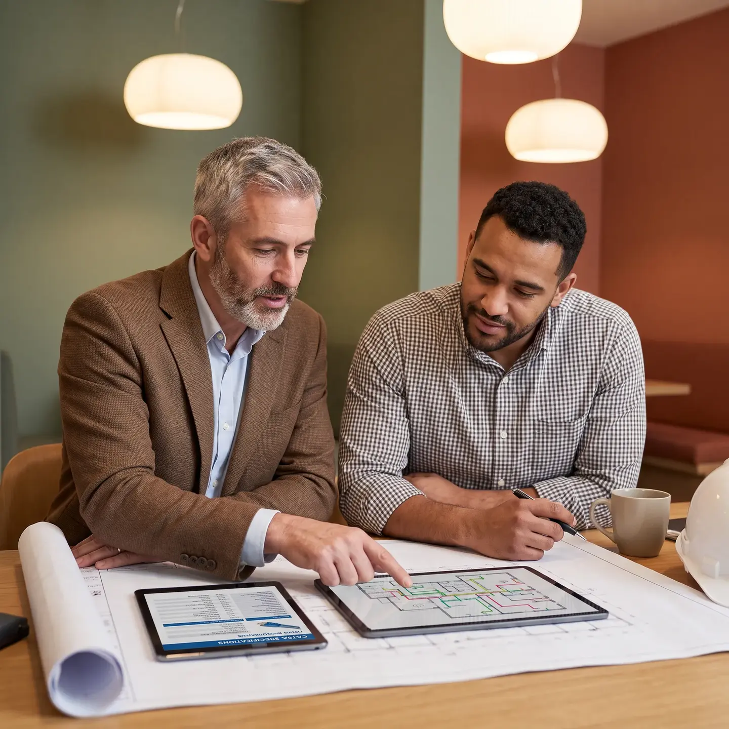 Discussion between facility manager and contractor