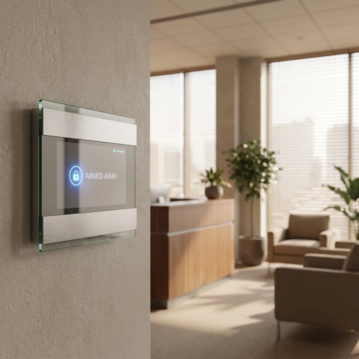 Modern alarm panel in commercial building